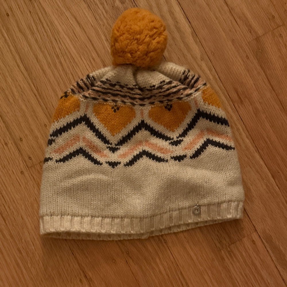 Kari Traa Cream and Mustard Heart Pom Beanie